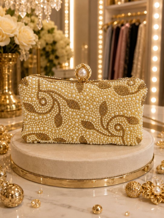 CARTERA CHAMPANG CON PERLAS