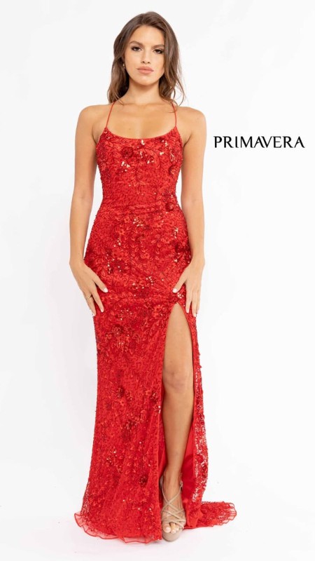 VESTIDO ROJO LENTEJUELAS ESCOTE RECTO