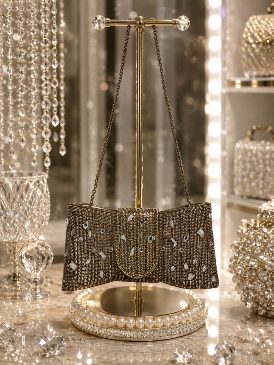 CARTERA DORADA CON PIEDRAS PLATEADAS