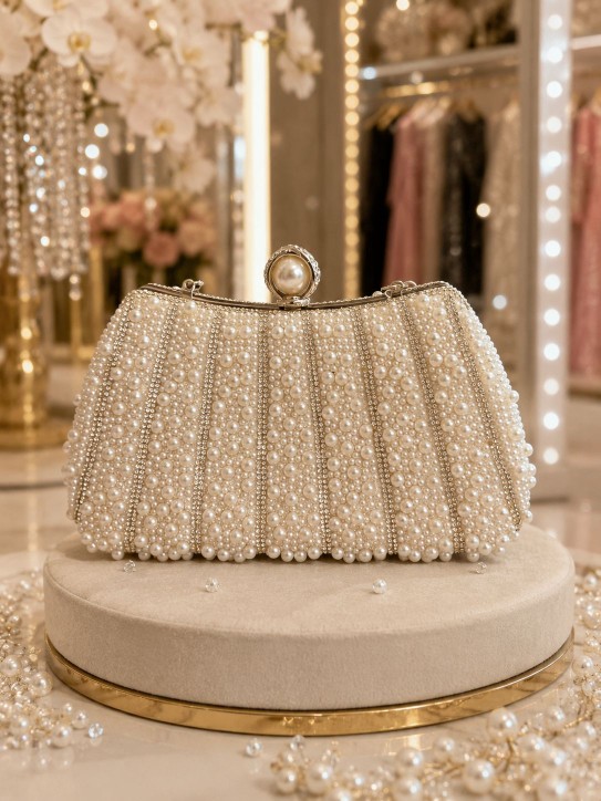 CARTERA DE MANO CON PERLAS