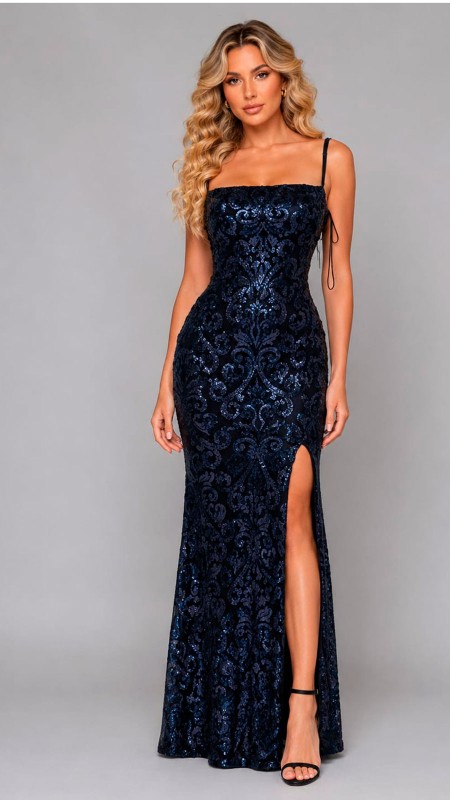 VESTIDO COLOR NEGRO CON AZUL TORNASOLADO CON LENTEJUELAS