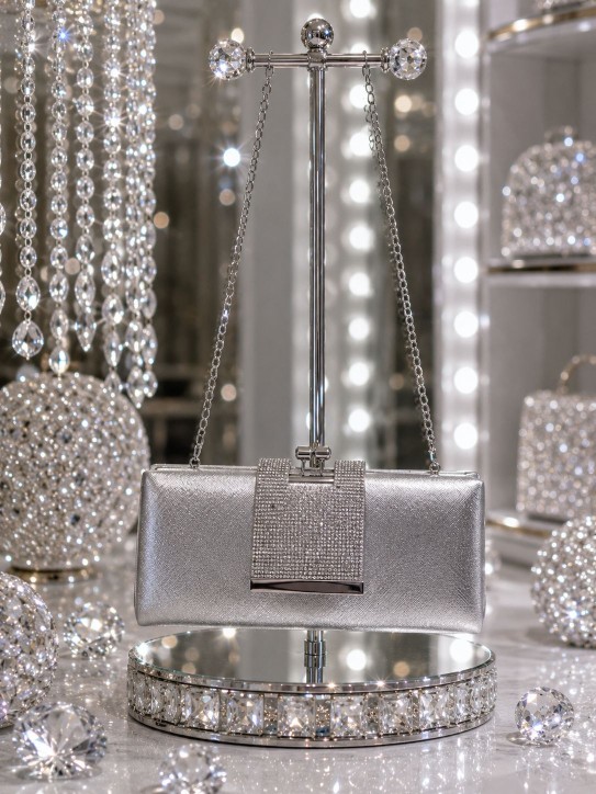 CARTERA PLATEADA CON BRILLOS CON TIRANTES