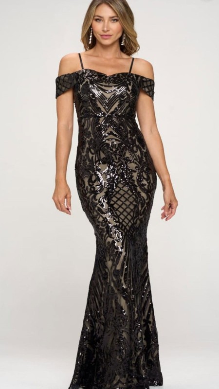 VESTIDO SIRENA BASE NUDE LENTEJUELA CONSERVADOR