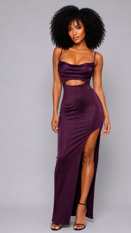 VESTIDO COLOR MORADO TELA LICRA CON ABERTURA EN EL ABDOMEN