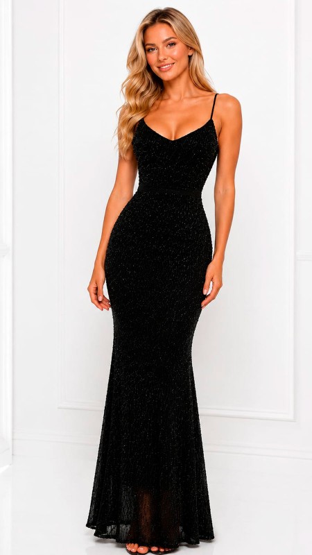 VESTIDO NEGRO ENTERO CON PERLAS