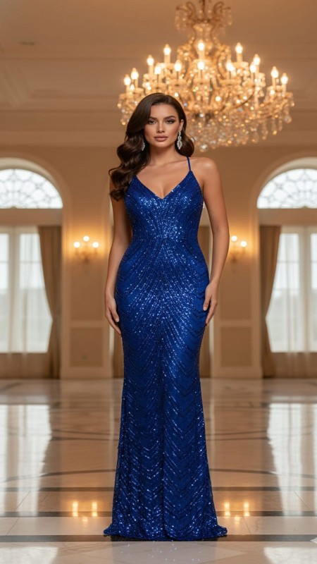 VESTIDO AZUL ELECTRICO LENTEJUELAS