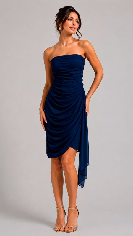 VESTIDO COLOR AZUL MARINO OSCURO CON CAPA