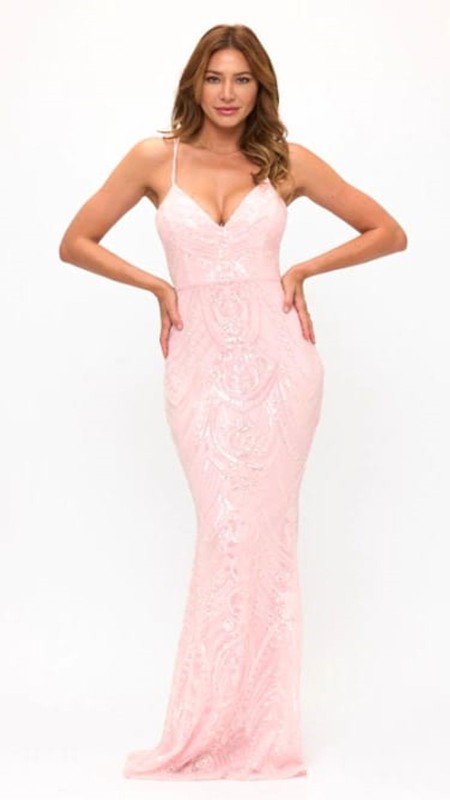 VESTIDO ROSA PASTEL LENTEJUELAS