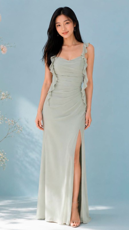 VESTIDO VERDE AGUA TELA SEDA CON CORSET MODELO BARBIE