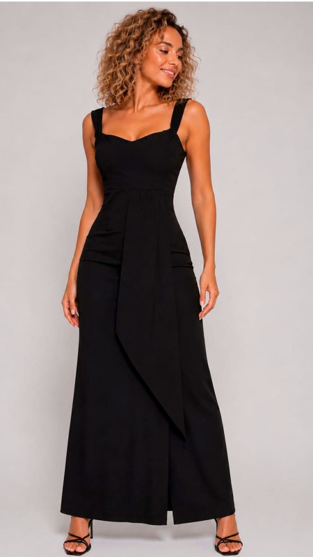 VESTIDO NEGRO TELA LICRA CON SEMI EBERTURA EN LA PIERNA