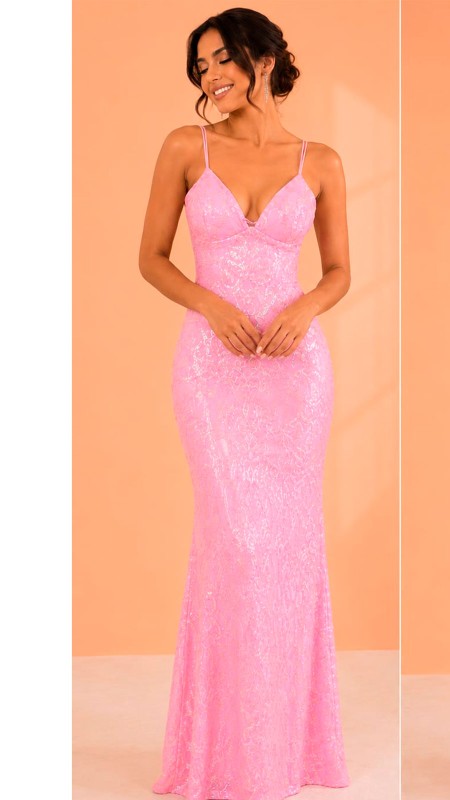 VESTIDO ROSA CLARO CON LENTEJUELAS CON CORSET ESTAMPADO