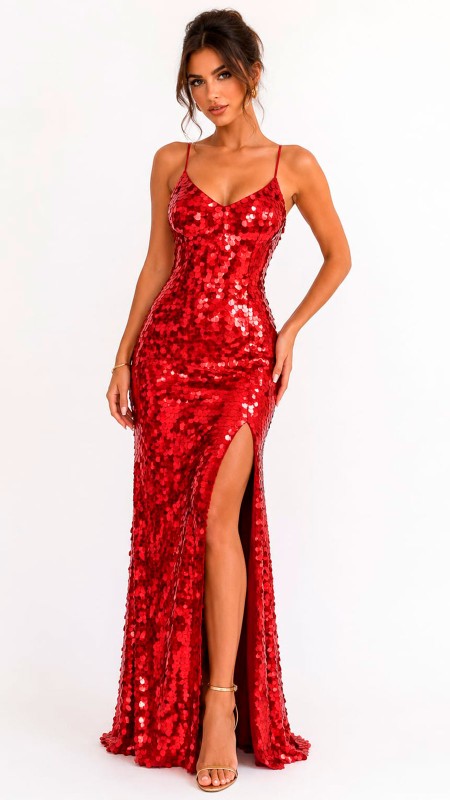 VESTISO ROJO CON LENTEJUELAS ENTERAS