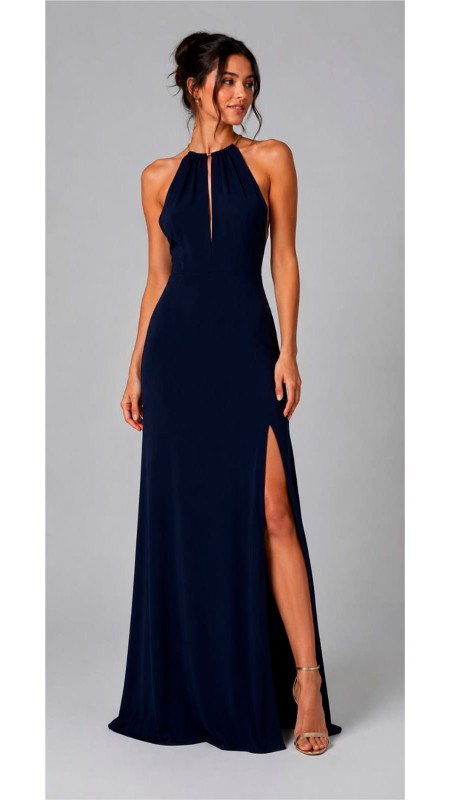 VESTIDO AZUL MARINO OSCURO TELA LICRA CON CUELLO CERRADO
