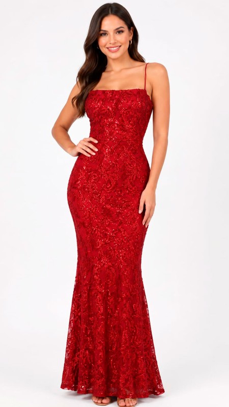 VESTIDO ROJO CON LENTEJUELAS Y CORSET