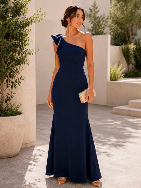 VESTIDO AZUL MARINO ASIMETRICO