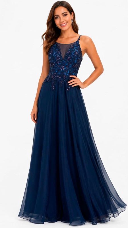 VESTIDO AZUL CON TORNASOL EN LA PARTE DE ABAJO CORTE PRINCESA