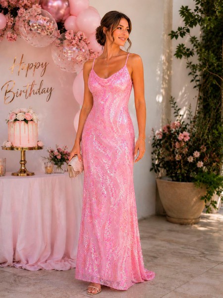 VESTIDO ROSADO CON LENTEJUELAS Y CORSET