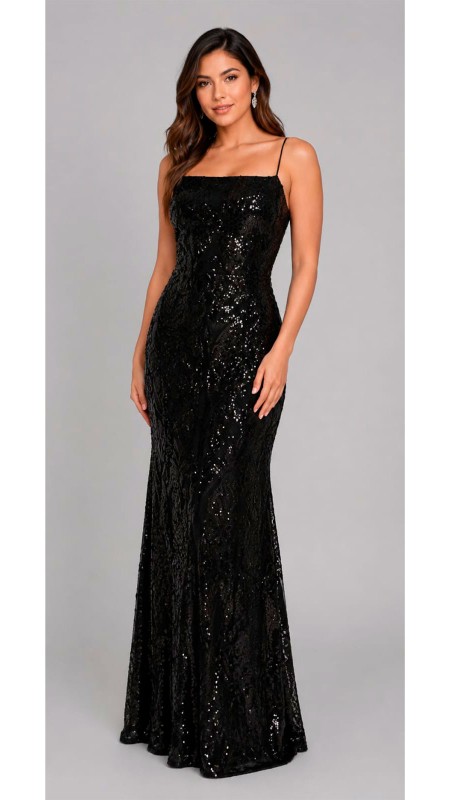 VESTIDO NEGRO CON LENTEJUELAS CON CORSET