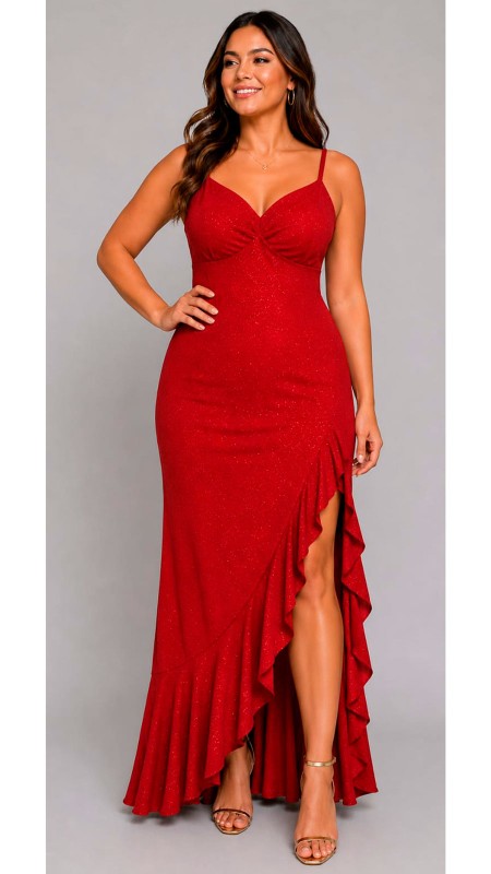 VESTIDO ROJO CLARO LICRA CON BRILLITOS CON ESCOTE EN LA ESPALDA