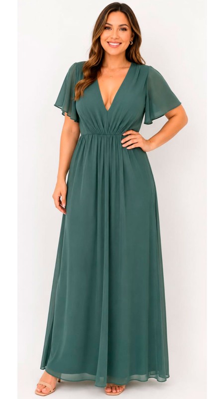 VESTIDO COLOR POLO OSCURO TELA SEDA ESCOTE EN V