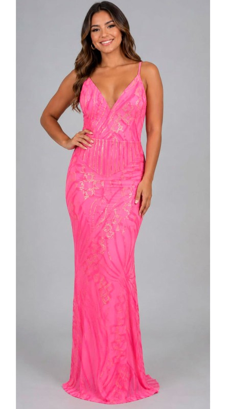VESTIDO ROSADO TORNASOLADO CON LENTEJUELAS EN TELA LICRA