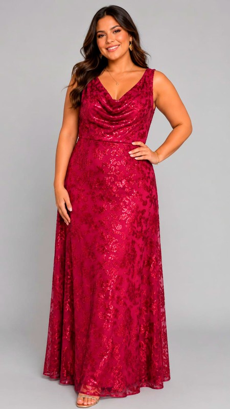 VESTIDO ROJO CON ESTAMPADO DE FLORES BRILLOSO