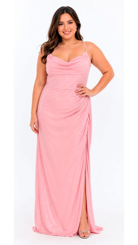 VESTIDO EN TONO PALO DE ROSA EN TELA BRILLOSA LICRA