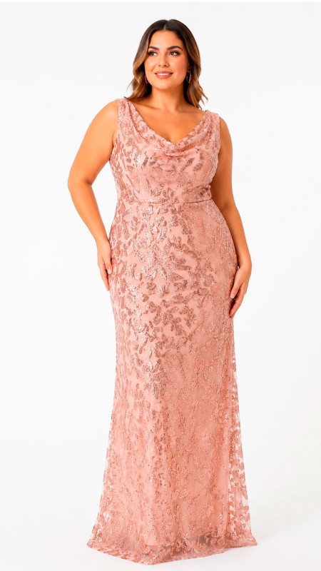 VESTIDO COLOR PALO DE ROSA CON ESTAMPADO BRILLOSO