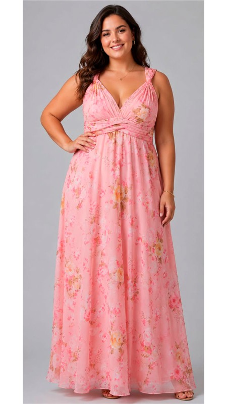VESTIDO PALO DE ROSA EN TELA SEDA CON ESTAMPADO DE ROSAS