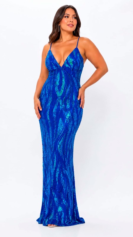 VESTIDO AZUL ELECTRICO CON LENTEJUELAS TORNASOLADAS