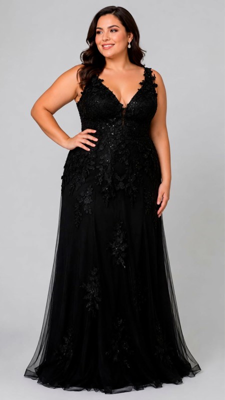VESTIDO COLOR NEGRO CON DETALLES DE ROSAS EN EL VESTIDO