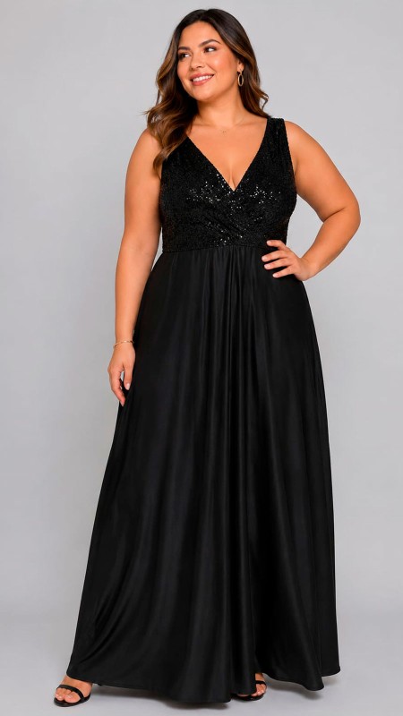 VESTIDO COLOR NEGRO TELA LICRA BRILLOSA