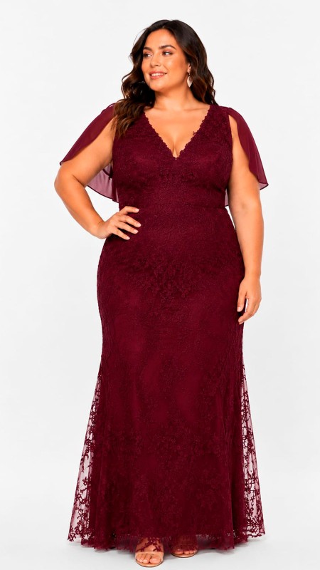 VESTIDO COLOR VINO OSCURO ESTAMPADO CON CAPA EN LA PARTE DE LOS BRAZOS
