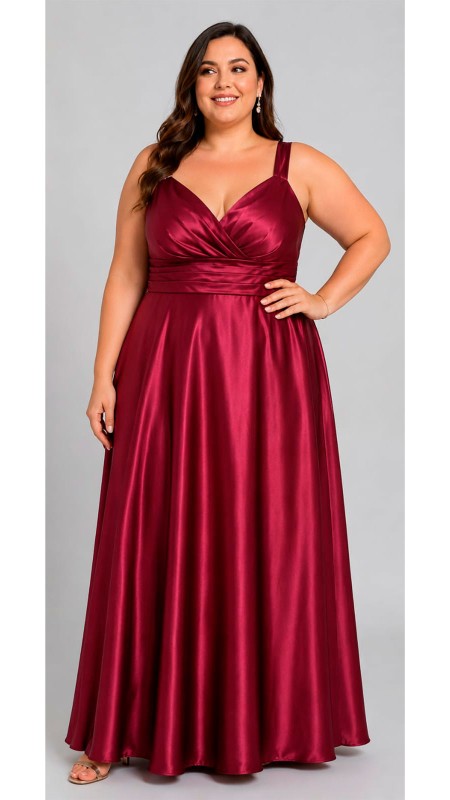 VESTIDO COLOR GUINDO EN TELA SATINADA BRILLOSA