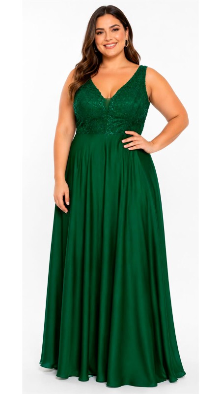 VESTIDO COLOR VERDE EN TELA SATINADA
