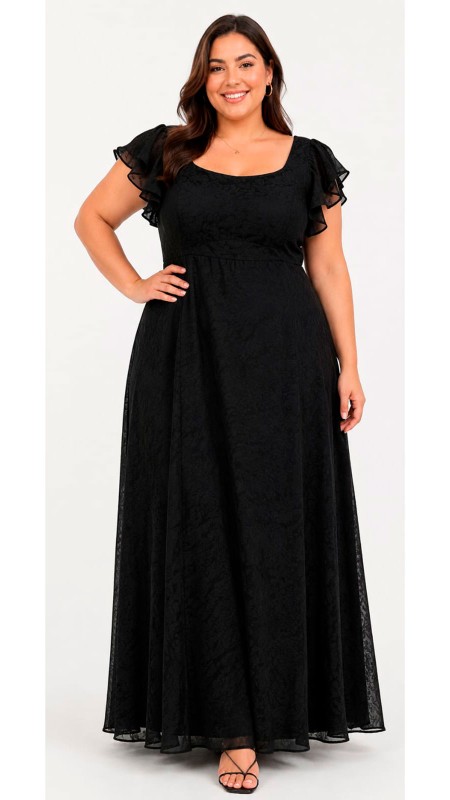 VESTIDO NEGRO ESTAMPADO CON MANGAS CORTAS