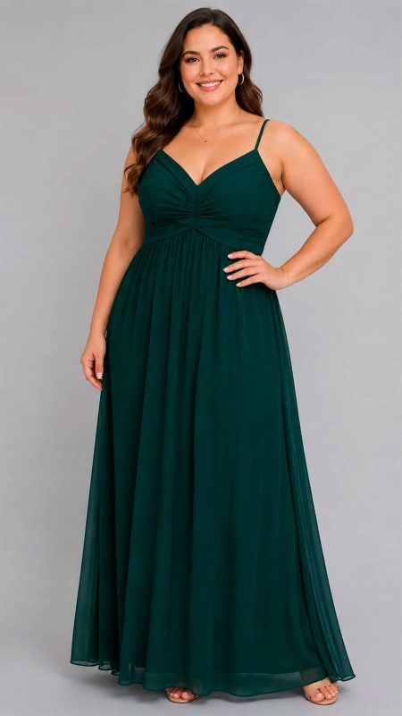 VESTIDO COLOR VERDE OSCURO TELA SEDA PLIZADA
