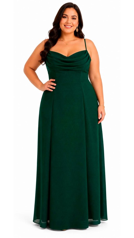 VESTIDO VERDE OSCURO EN TELA LICRA CON BRILLOS CORTE PRINCESA