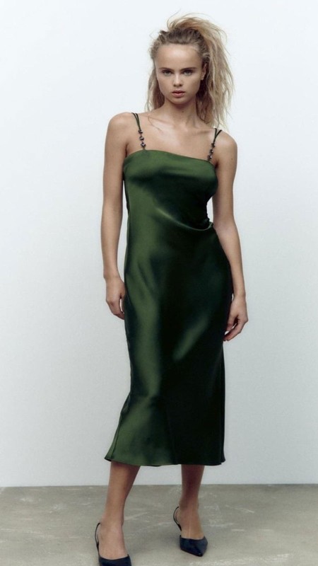 VESTIDO VERDE OLIVO SATIN