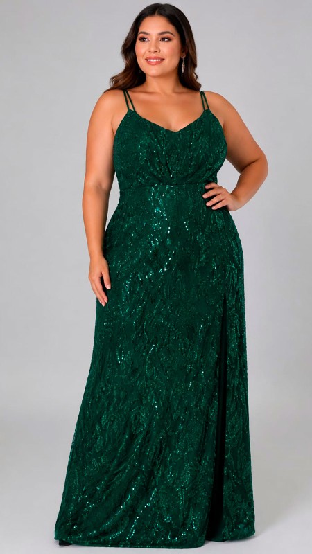 VESTIDO VERDE OSCURO CON LENTEJUELAS