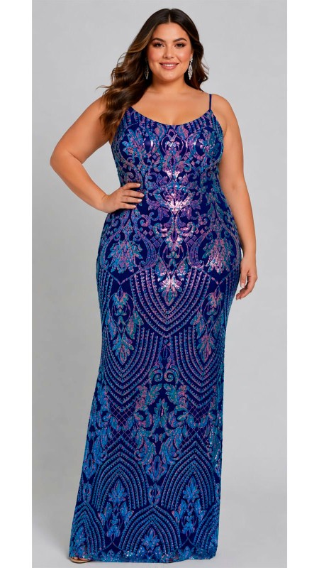 VESTIDO AZUL ELECTRICO CON LENTEJUELAS TORNASOLADAS