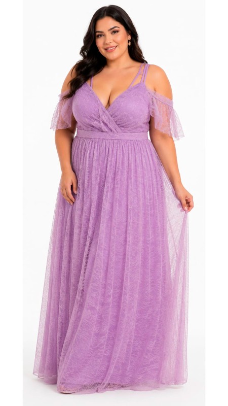 VESTIDO COLOR LILA PASTEL CON BRILLOS