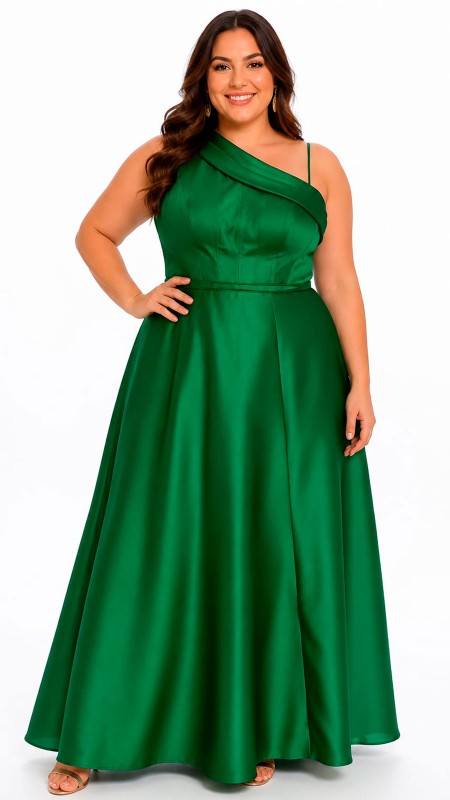 VESTIDO COLOR VER CLARO EN TELA SATINADA CORTE PRINCESA
