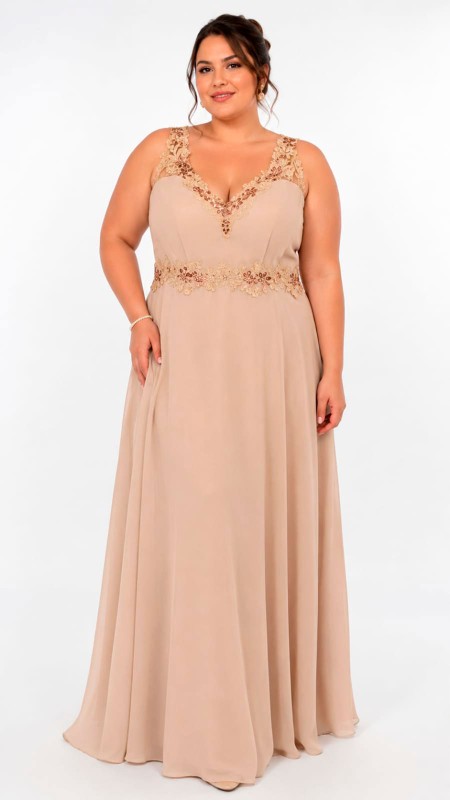 VESTIDO COLOR CHAMPANGE CON BRILLOS