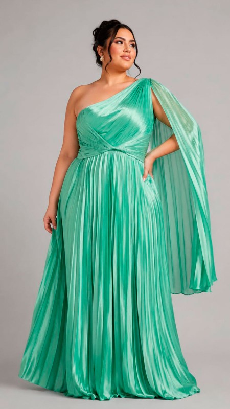 VESTIDO COLOR VERDE AGUA EN TELA SATINADA ASIMETRICO