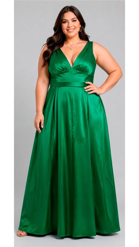 VESTIDO COLOR VERDE CLARO EN TELA SATINADA