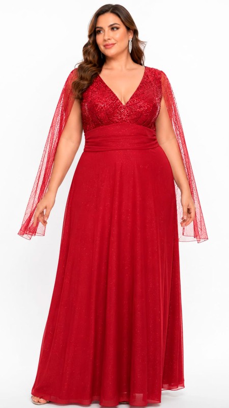 VESTIDO COLOR ROJO CON MANGAS ESTILO ROMANAS