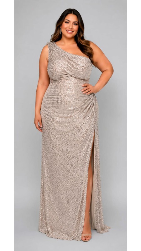 VESTIDO COLOR PLATEADO ASIMETRICO CON BRILLOS
