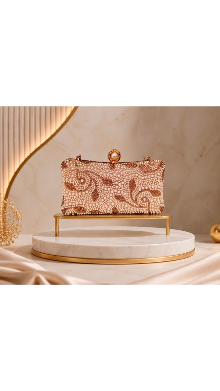 CARTERA COLOR ROSA CLARO CON PERLAS