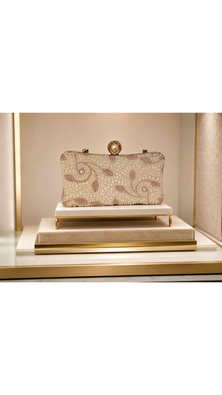CARTERA COLOR BLANCA CON PERLAS
